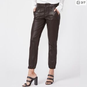 PAIGE Coated denim pants,  Mayslie Joggers in Chocolate Brown.